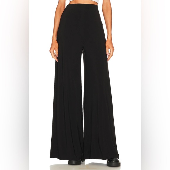 Norma Kamali Elephant Pants wide leg high waisted flare stretchy raw hem black - Picture 1 of 8